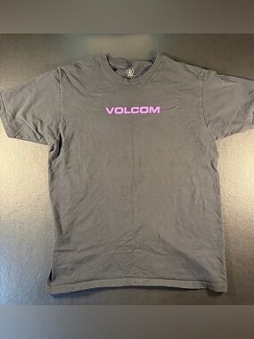 Volcom Black Tee with Purple Logo Print